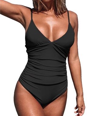 Cupshe V-Neck One Piece Swimsuit Women’s US Size S Black